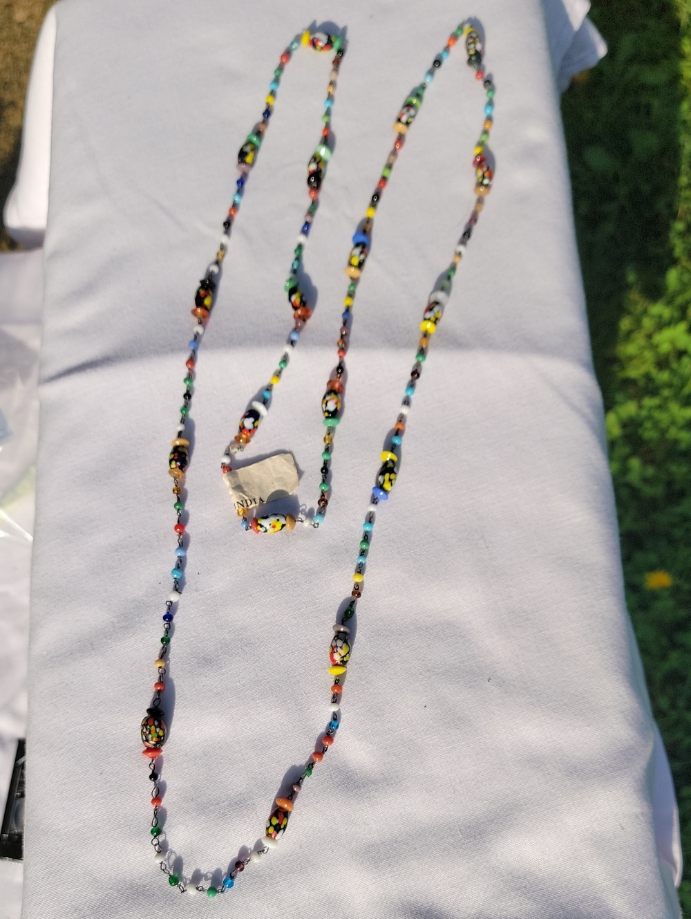 Vintage Multicolor Long Glass Bead Necklace Made In India Boho 26 Inches